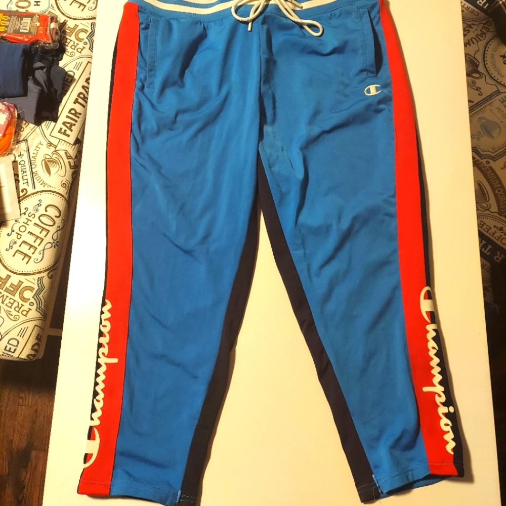 Champion brand red,white,and blue jogger pants. 100% polyester. 2XL.